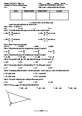 Đề kiểm tra học kì I Toán lớp 7 - Trường THCS Tràm Chim